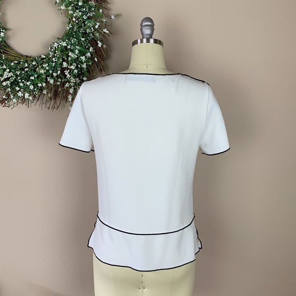 Zara Basic Collection Women’s White Short Sleeve Crepe Top Black Trim Size S - Picture 4 of 6